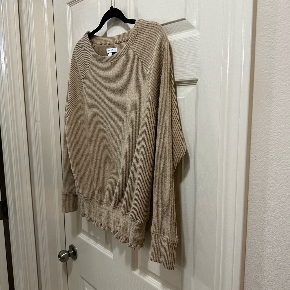 Women’s Nine West crew neck sweater tan corduroy ribbed size large - Picture 3 of 4